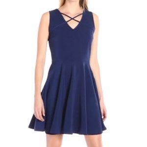 Lark & Ro blue New Navy fit & flare short sleeveless dress XL criss-cross v-neck